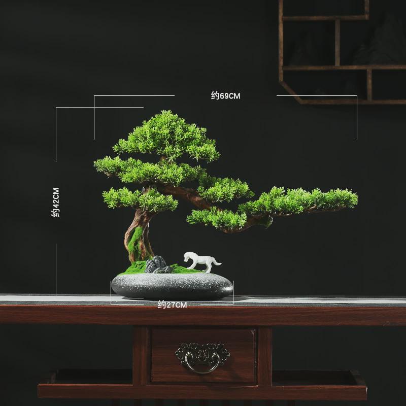 迎客松盆景摆件室内仿真绿植禅意客厅玄关办公室桌面装饰品新中式