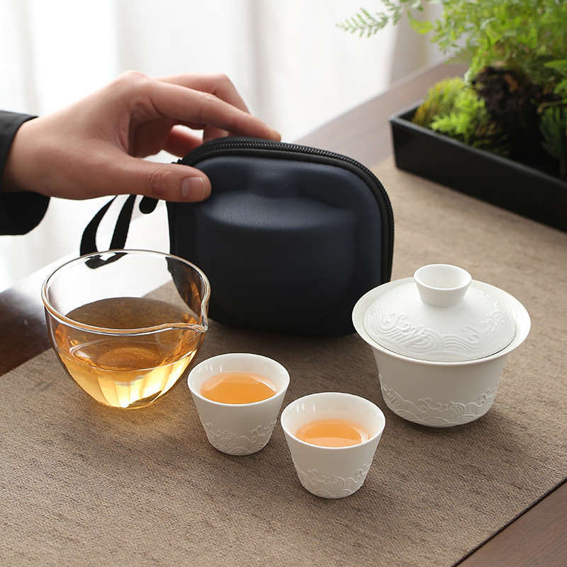粗陶快客杯便携式户外旅行茶具套装日式盖碗泡茶壶喝茶杯一壶两杯