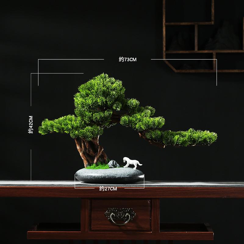 迎客松盆景摆件禅意仿真绿植客厅室内玄关办公室桌面装饰品新中式