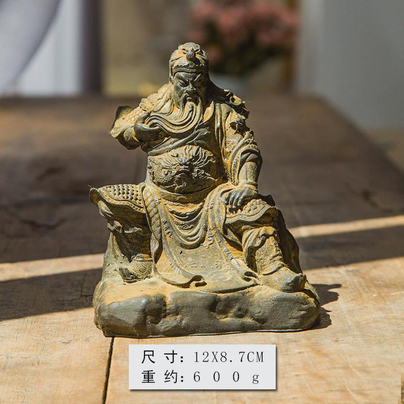 国风中式仿铸铁武圣关羽关公二爷人物桌面摆件客厅书房手工自然锈