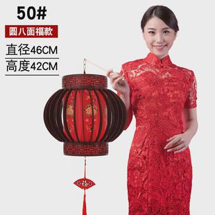 实木旋转灯笼客厅阳台茶楼装饰仿古木艺中式吊灯木制宫灯LED转灯