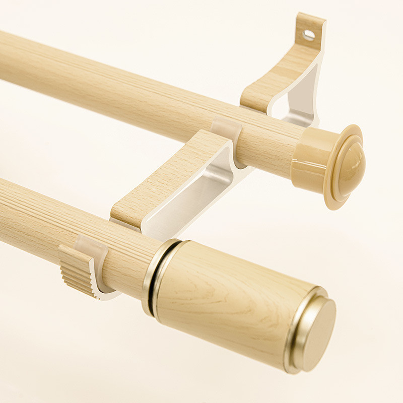 晨语简约日式原木风铝合金罗马杆单杆双杆侧装加厚窗帘杆圆头B008