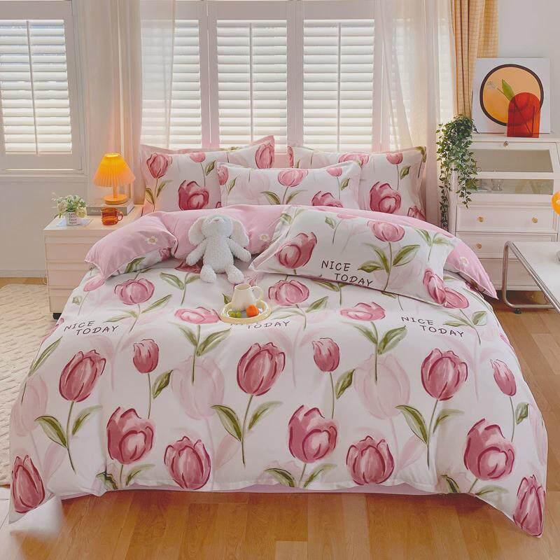 2024新款亲肤学生宿舍三件套羊绒植物简约斜纹磨毛印花四件套冬