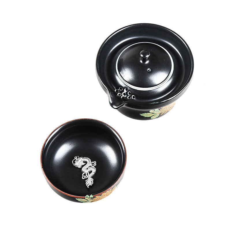 窑变陶瓷镶银一壶一杯便携旅行办公快客杯家用茶壶银鱼杯功夫茶具