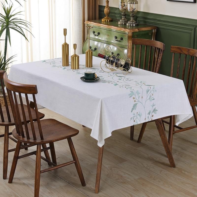 外贸桌布小清新刺绣白色简约餐桌布日式亚麻方桌布现货批发