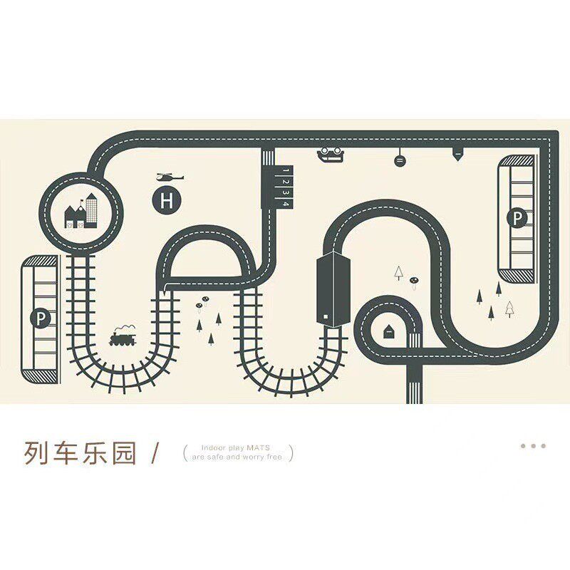 卡通可擦儿童游戏爬行地垫家用pvc轨道免洗垫子防水防油皮革地垫