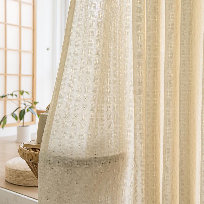米色亚麻纱帘透光不透人出租房女孩卧室美容院窗帘隔断免打孔安装