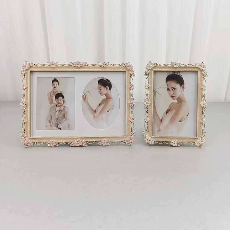 柒壹金属摆电镀碎花组合摆台花仙子相框婚纱照写真情侣手工滴胶