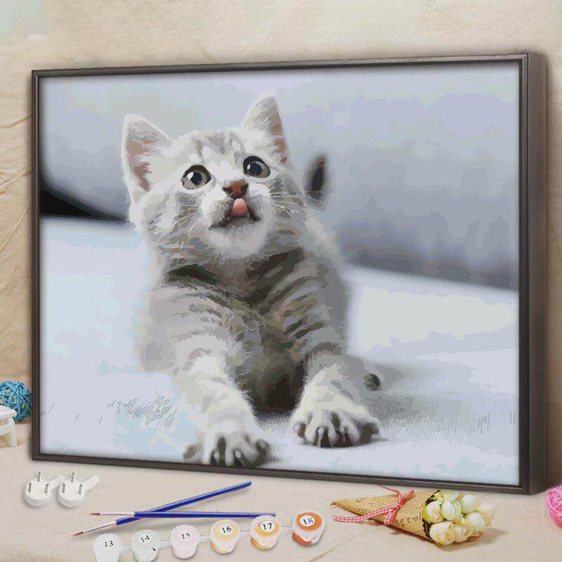 数字油画diy手工填充动物小猫咪手绘消磨时间减压填色油彩画