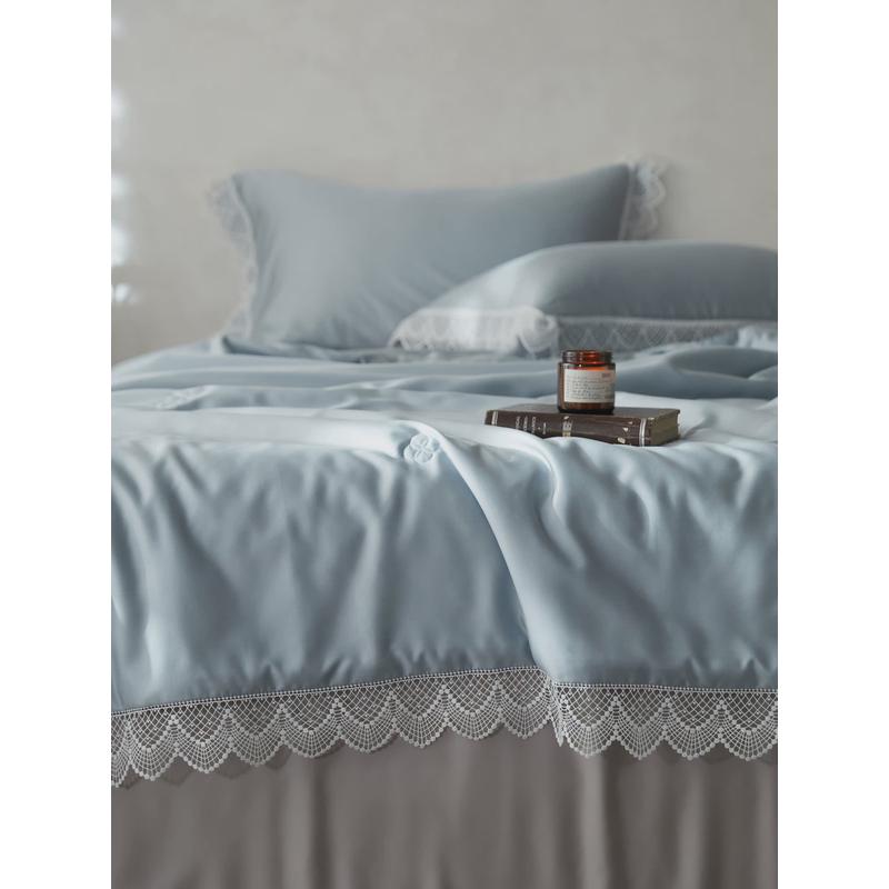 法式100天丝兰精支花边夏被四件套可水洗空调被裸睡冰丝夏凉被子