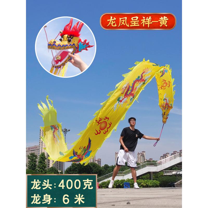 舞龙彩带彩带中老年健身甩广场成人初学耍龙头舞龙道具绸缎龙飘带