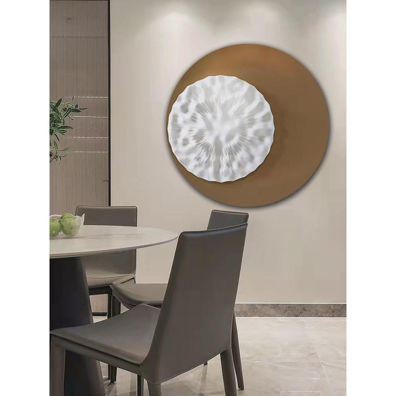 木雕手绘沙发背景墙壁画轻奢现代客厅餐厅装饰画软装酒店圆形挂画