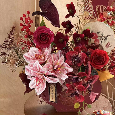 2025束年宵花送朋友闺蜜福桶客厅装饰花艺摆件仿真假花新中式diy
