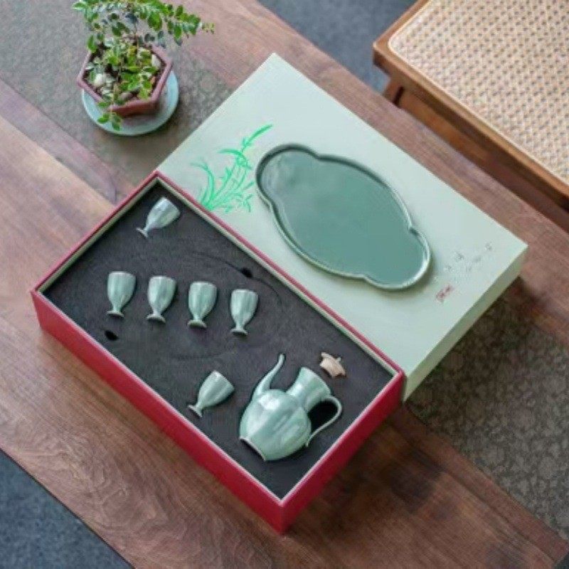 陶瓷中式酒具温酒仿古套装家用白酒清酒烫酒高脚酒杯商务礼品