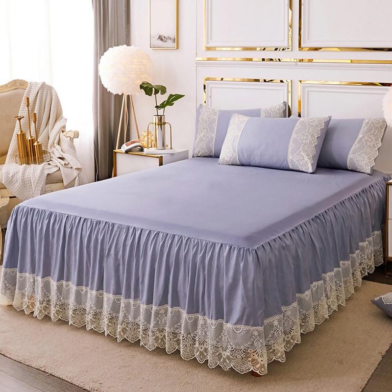 inc0纯色公主床罩床裙式单件蕾丝边席梦思保护套1.5m1.8米2.0床