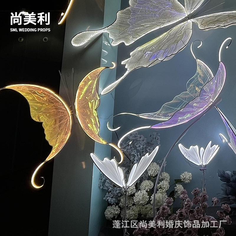 创意铁艺摆件发光蝴蝶燕尾蝶婚布置酒店宴会厅美陈场地礼堂道具灯