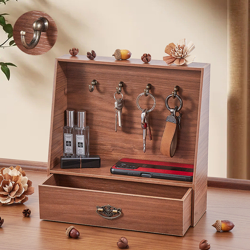 bc10进门口挂钥匙收纳盒玄关鞋柜入户桌面杂物钥匙带抽屉放木质置