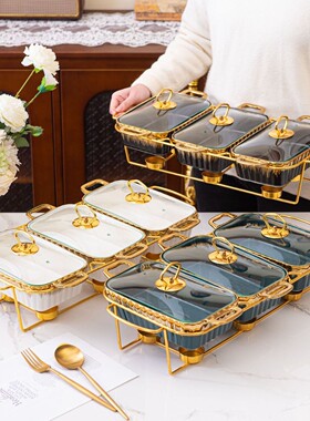 热销汤锅三格双耳陶瓷烤盘家用餐具加热casserole干锅3pcsbakewar