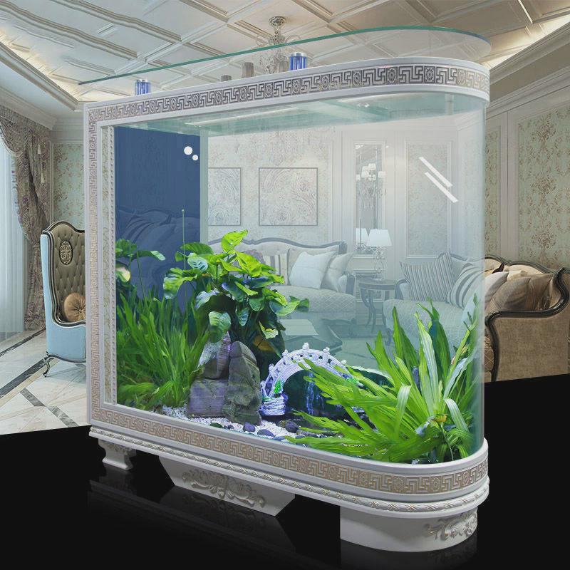玄关鱼缸一体型落地创欧式隔断玄关金鱼缸客厅玻璃中大柜水族箱