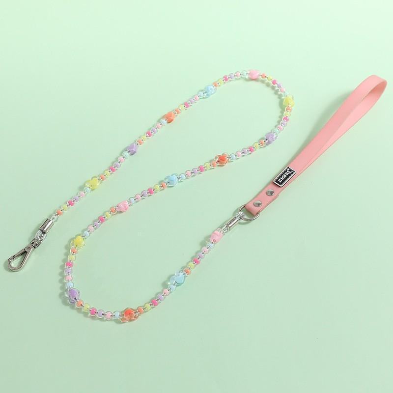 宠物外出项圈牵引绳遛狗绳彩色串珍珠狗链猫绳泰迪比熊通用钢丝绳