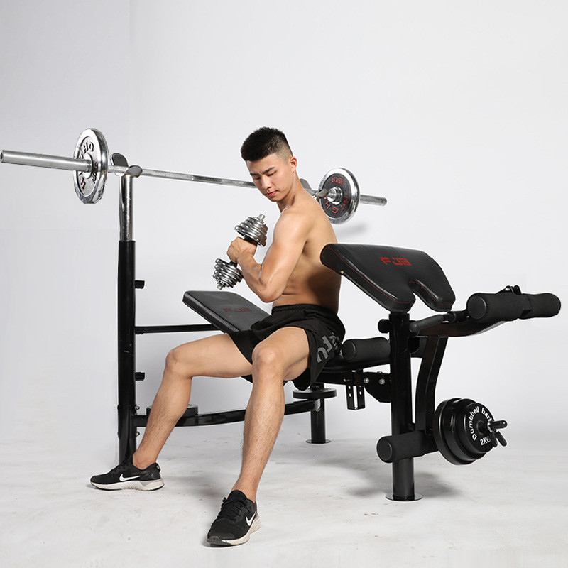 厂家直销卧推架家用杠铃架多功能扛玲器械床一体举重折叠健身器材