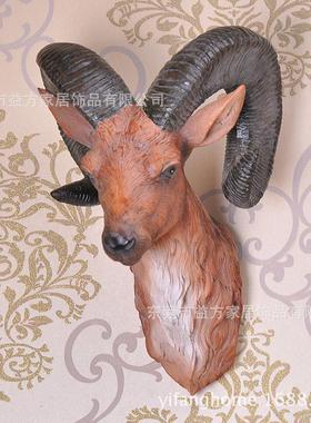 欧美现代家居壁挂仿真羊头风格雕塑树脂工艺品样板房摆件