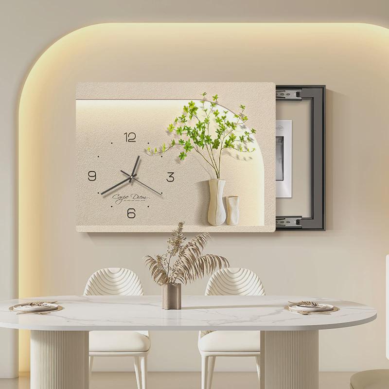 盒奶油简约配电箱电表箱装饰画带钟表挂画2024新款免打孔遮挡壁画