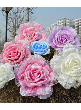 四月天花道具婚庆路引婚礼舞台背景装饰花仿真大玫瑰花橱窗用品花