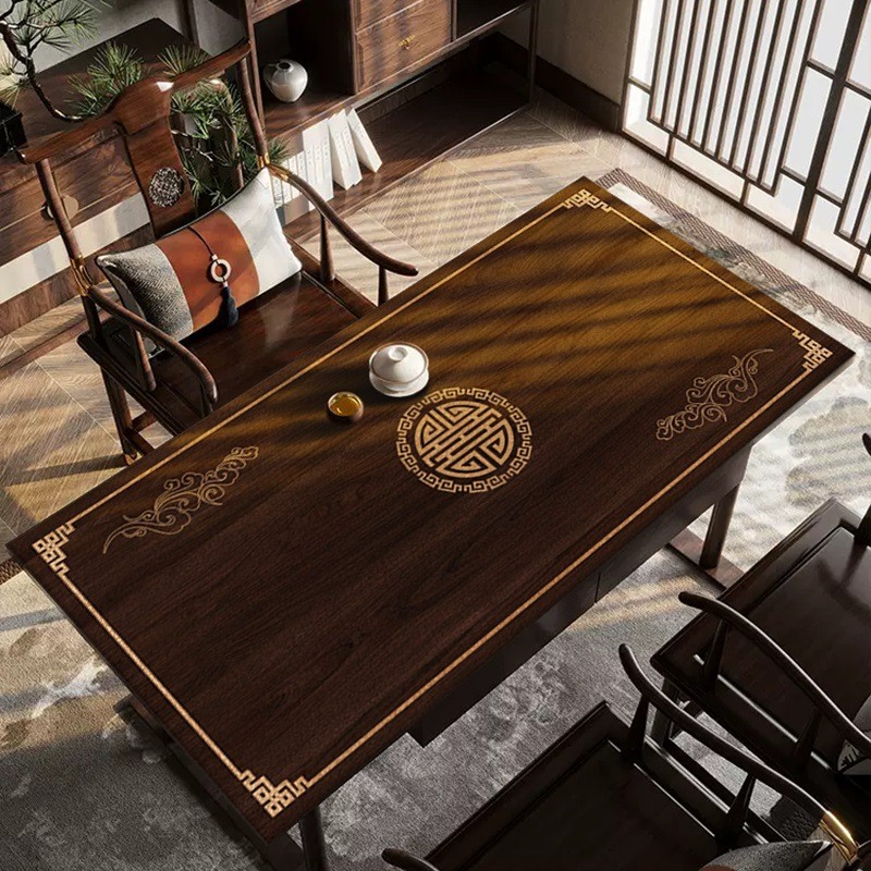 皮革仿木纹桌垫防水防油防烫隔热餐桌垫高级感新中式茶几垫台布