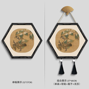 桃花艺术中国风挂画玄关中式复古宋代美学山鸟装饰画玄关壁饰画