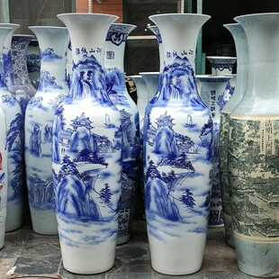 落地花瓶陶瓷大号手绘景德镇五彩瓷山水锦绣前程客厅酒店装饰摆件