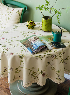 19ek大园圆桌布风小清新ins圆形家用美式碎花餐桌圆桌布布艺棉麻