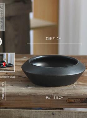 黑色陶瓷插花盘剑山插花器简约流花道日式禅意创意花盆小原新中式