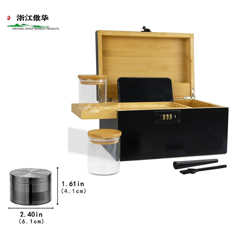 竹竹制盒带密码锁大型组合锁竹盒子玻璃罐和磨烟器收纳密码盒