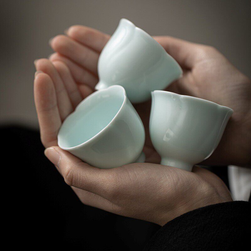 花型杯陶瓷功夫茶杯主人杯影青品茗杯纯色小茶杯闻香杯茶盏单杯子