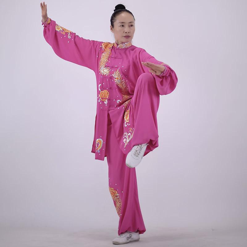 马蕾太极蓝中长款红比赛表演太极服女武术练功服春高档贴纱绣定制
