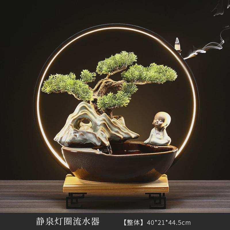 流水摆件喷泉倒流香招财循环桌面客厅陶瓷假山新中式创意开业礼品