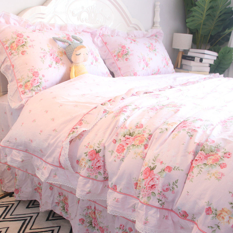 田园风韩版少女心粉色小碎花被套床上四件套全棉纯棉小清新床单,床上用品,床品套件/四件套/多件套,淘宝优惠券,粉丝福利购,淘宝优惠卷