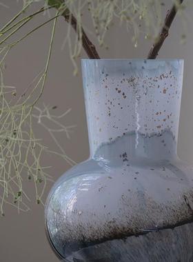 新中式黑白水墨风玻璃花瓶摆件别墅民宿样板间高级感装饰插花器