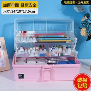 9wor画画生美术塑料工具箱小学生美甲透明三层国画收纳手提工具箱