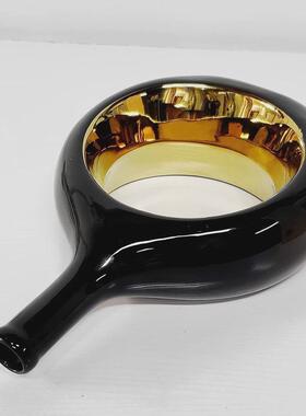 现代极简几何陶瓷花瓶镀金光泽釉面花瓶装饰甜甜圈