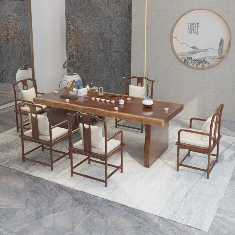 新中式茶桌实木茶桌原木家用客厅大板全套办公茶桌椅组合茶台茶几