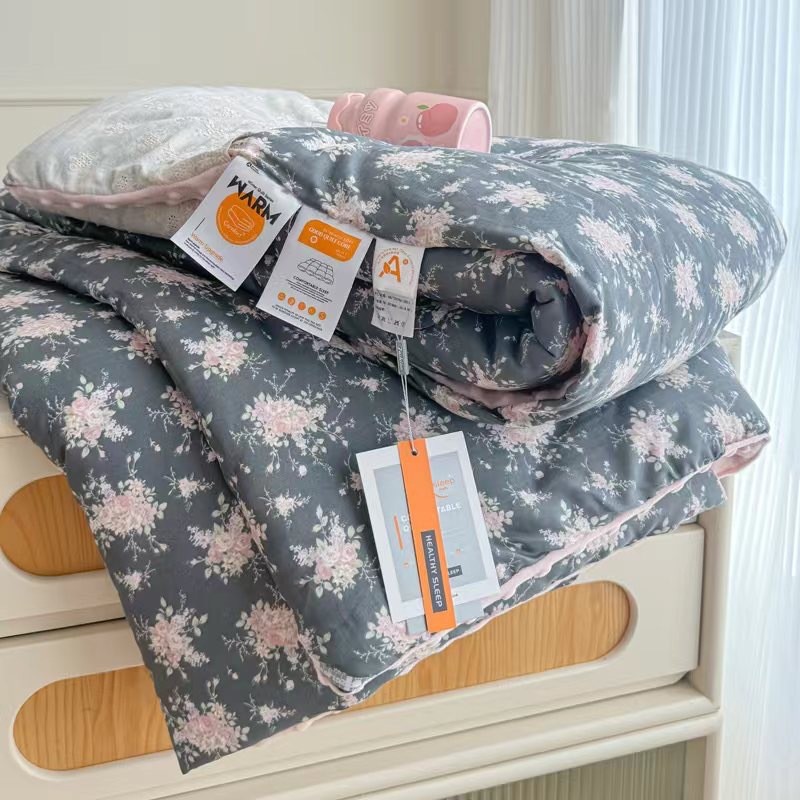 韩式花边全棉双层纱豆豆绒被春秋被冬季宿舍单双人被芯加厚保暖被
