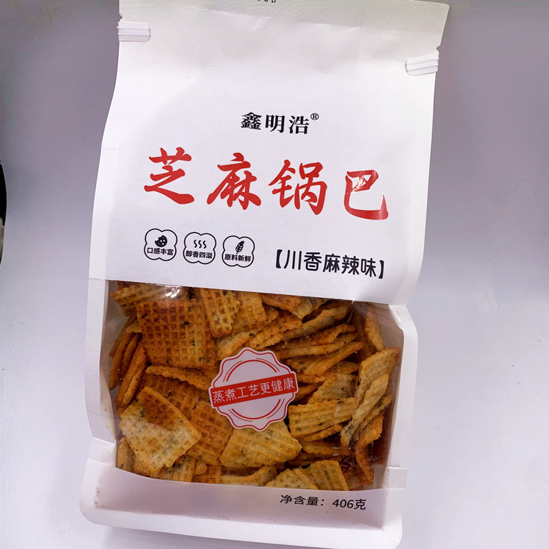 鑫明浩芝麻锅巴406g装韩式酱香川香麻辣香菜锅巴网红桑坡办公零食