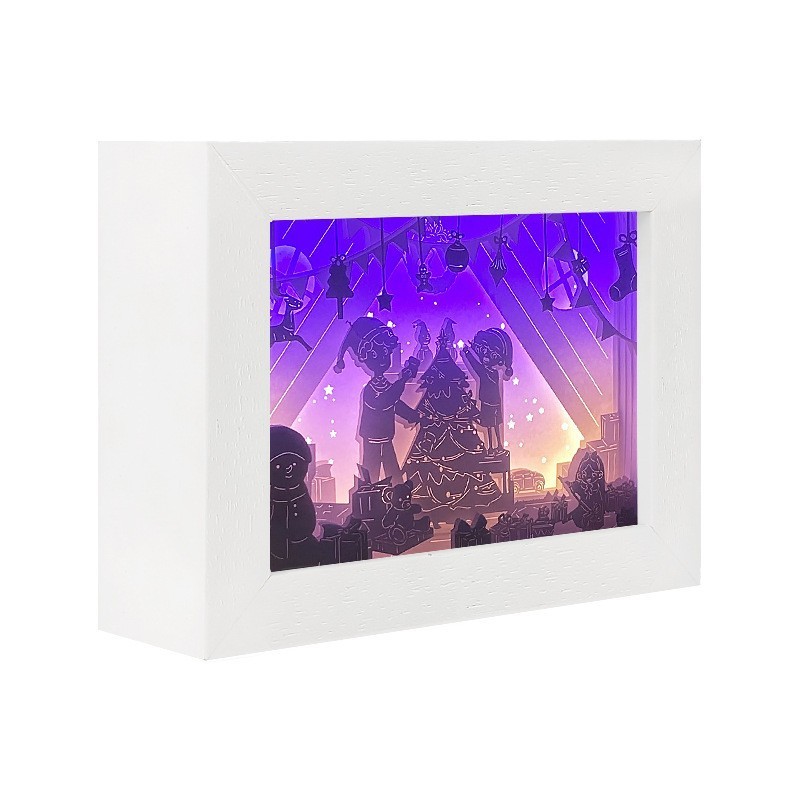 礼品圣诞节创意剪纸相框灯卧室摆件床头小夜3d立体光影纸雕灯定制