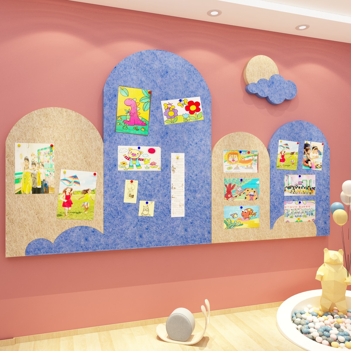 幼儿园大厅墙面装饰毛毡板公告示栏学生风采展示照片背景贴纸壁画图片