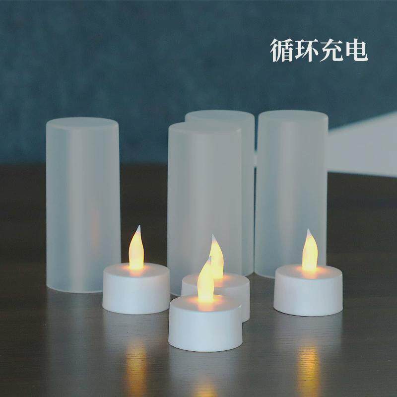 工厂热销4座LED充电生日婚礼派对装饰仿真定时遥控电子蜡烛灯