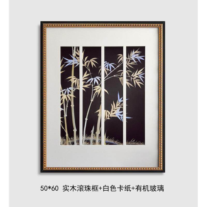 窗棂竹影实木卡纸高级创意轻奢新中式装饰客厅玄关卧室背景挂画