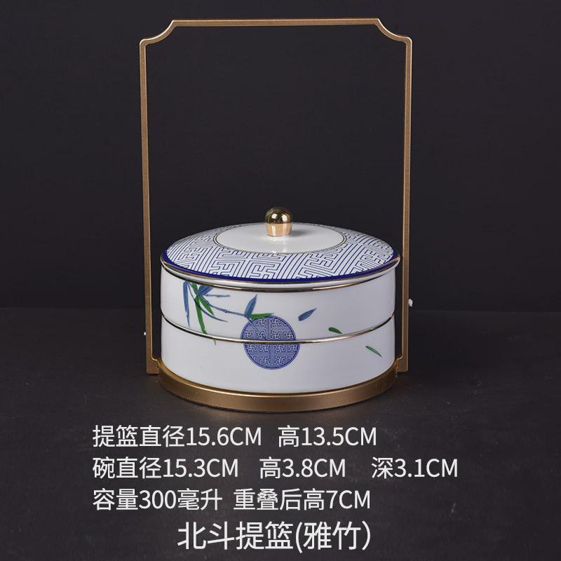 中式金边陶瓷凉菜组合盘提篮式带盖冷菜圆盘会所精致中餐摆盘套装