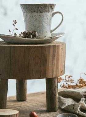 实木摄影小摆件家居装饰裂痕小凳子拍摄道具矮凳木质圆凳工艺品